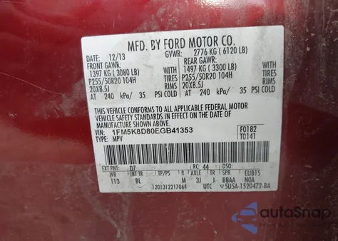 2014 Ford Explorer Xlt from USA, damaged, VIN 1FM5K8D80EGB41353